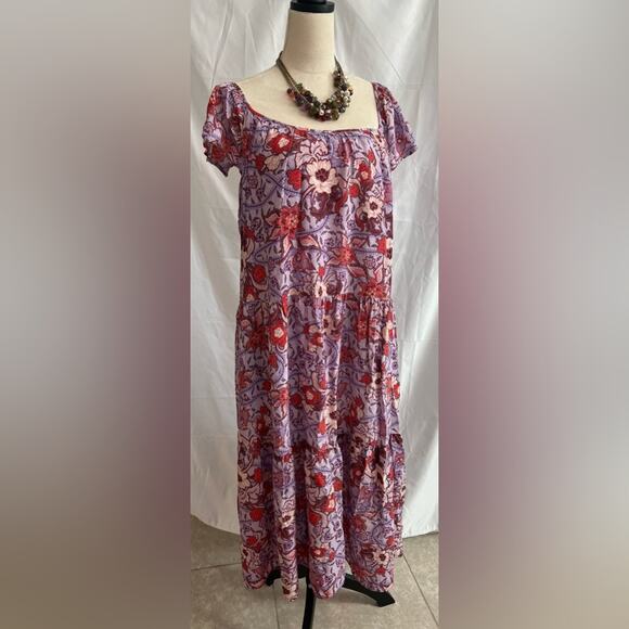 Knox Rose Maxi Dress Purple Haze Floral Short Flutter Sleeve Pockets Flowy Sz XL - Picture 1 of 8